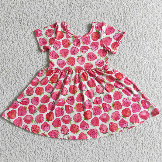 New Design Baby Girl Clothes Dress Strawberry Cute Girls Dresses Spring Summer Short Sleeve Toddler Girls Dress Wholesale Bulk GSD0007