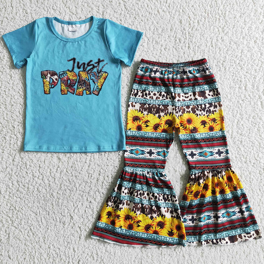 Wholesale Children Clothing Boutique Baby Girl Clothes Short Sleeve T-Shirt Bells Pants Sets Fashion Kids Clothes Girls Outfit GSPO0031