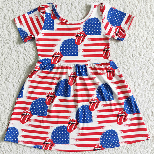 New Design Baby Girls Dress for July 4th Striped Stars Print Boutique Toddler Girls Dresses GSD0082