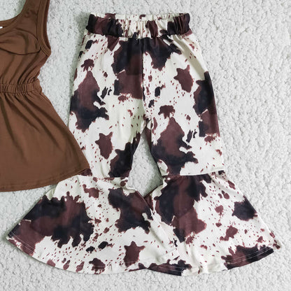 RTS kids designer clothes girls summer bell bottom outfits sleeveless top+pant set toddler baby girls summer clothes boutique A18-12