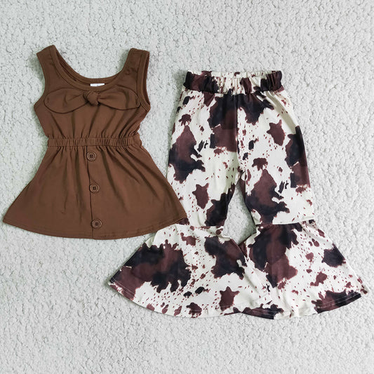 RTS kids designer clothes girls summer bell bottom outfits sleeveless top+pant set toddler baby girls summer clothes boutique A18-12