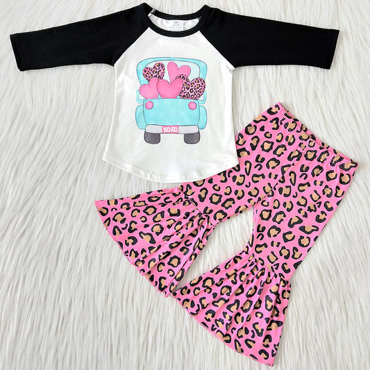 Wholesale Baby Girls Clothes Bell Pants Set Valentine's Day Love Car Children Clothing 6 B7-24