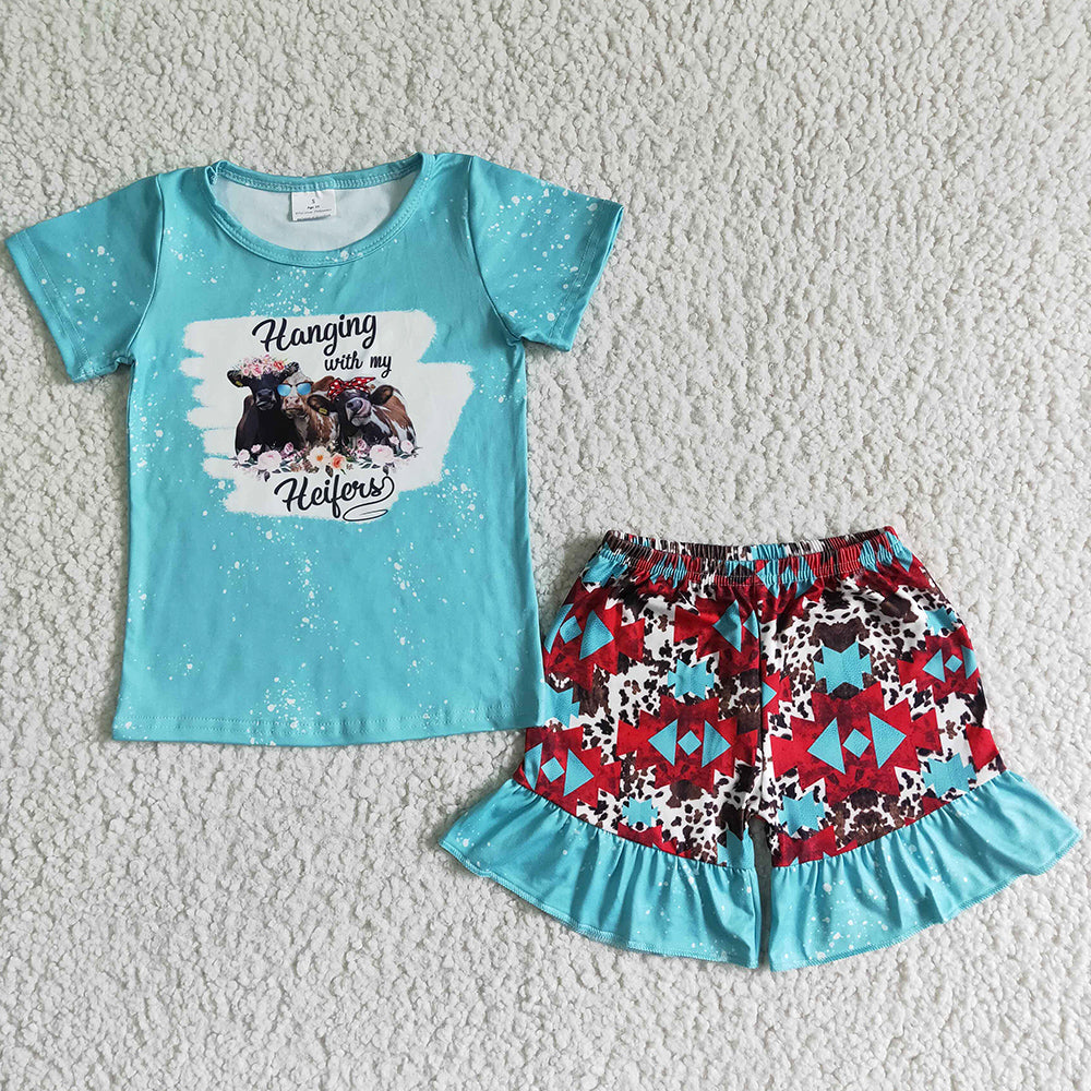 Hot Sale Baby Girl Clothes Summer Outfits Cow Fashion Toddler Girls Clothing Wholesale GSD0046