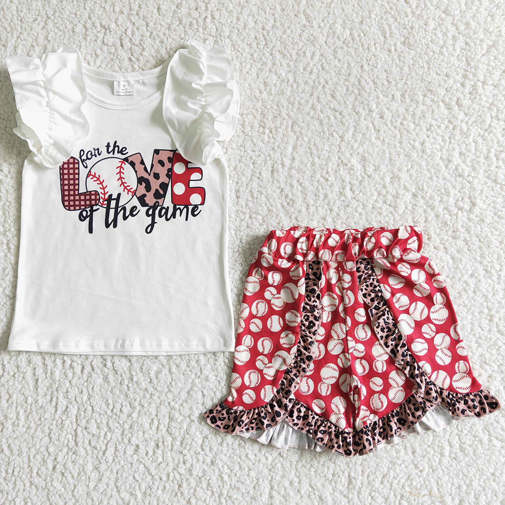 Hot Sale Kids Designer Clothes Girls Boutique Outfits Baseball Boutique Baby Girls Clothes Summer Ruffle Shorts Set Wholesale GSSO0008