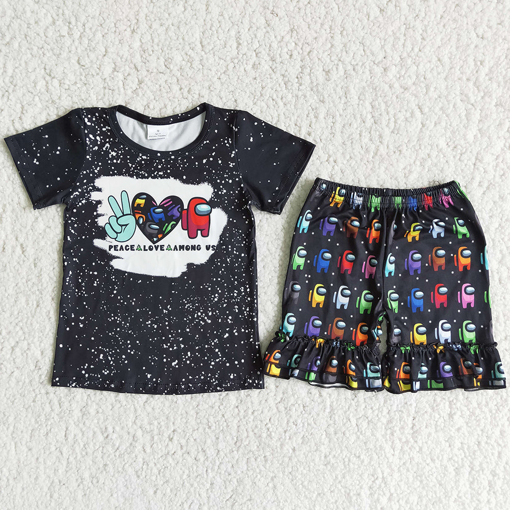 Wholesale Baby Girls Clothing Summer Kids Outfits Short Sleeve Ruffle Shorts Set D12-2