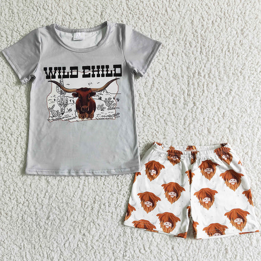 New Fashion Kids Designer Clothes Boys Summer Outfits Cute Baby Boy Clothes Set Cow Print Wild Child Kid Boys Clothing BSSO0004