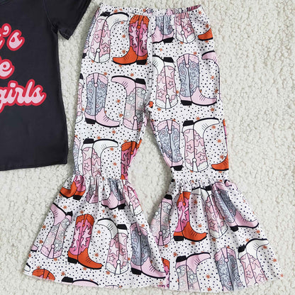 Baby Girl Clothes Children Outfits Boutique Toddler Girl Clothes Short Sleeve Bell Bottom Pants E1-14 4.12