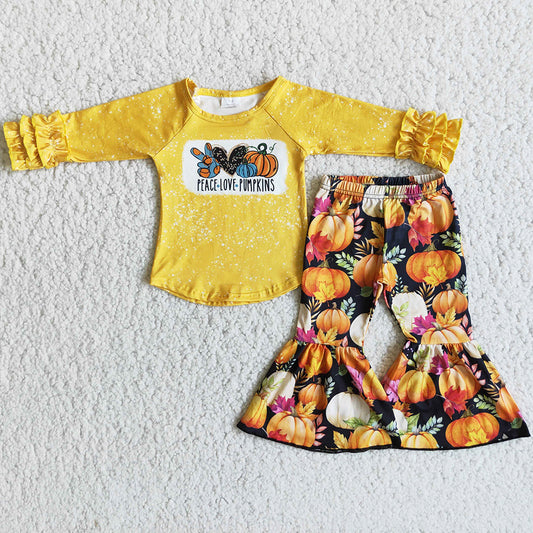 Boutique Toddler Baby Girls Clothes Pumpkin Print Boutique Toddler Girls Clothes Fall Outfits for Halloween Thanksgiving Day 6 B5-4