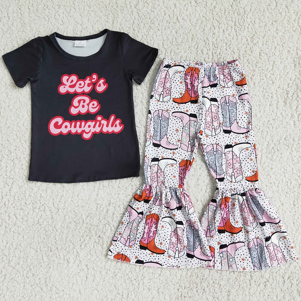 New Arrive Baby Girl Clothes Children Outfits Boutique Toddler Girl Clothes Short Sleeve Bell Bottom Pants 2pcs Cute Girls Sets E1-14