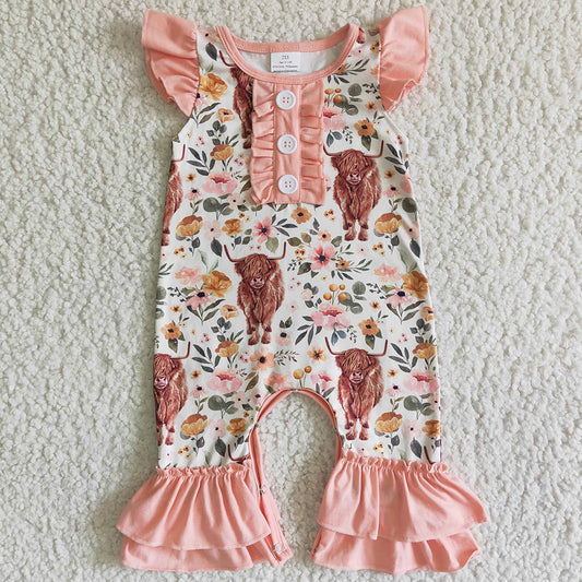 Boutique Infant Baby Girls Romper Jumpsuit Wholesale Children's Clothes Cow Print Lovely Girls Rompers Short Sleeve SR0010