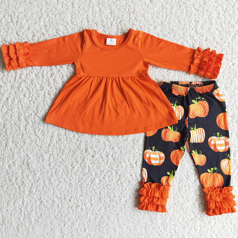 Halloween Kids Clothes Girls Outfits Pumpkin Print Boutique Baby Girl Clothes 6 A21-12