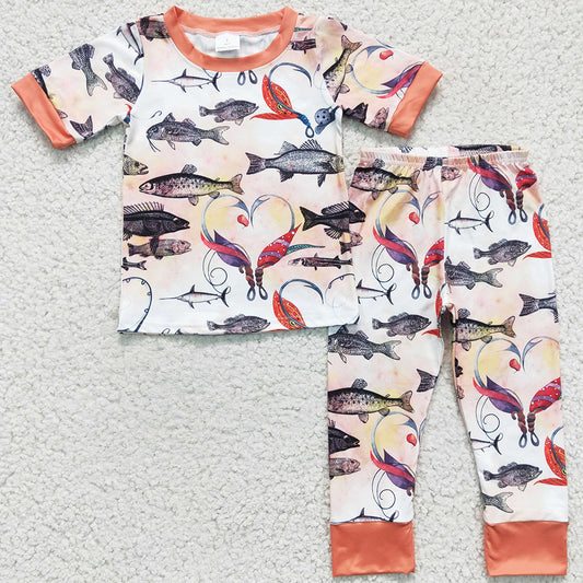 RTS Baby Boys Pajamas Love Fish Boutique Boys Sleepwear Girls Nightwear Set BSPO0041