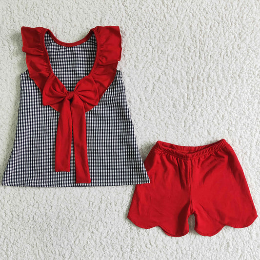 Cute Baby Girl Clothes Embroidery Boutique Girls Summer Clothing Set Red A15-5