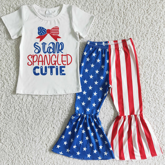 Hot Sale Baby Girl Clothes Bell Pants Sets July 4th Cute Kids Clothes Girls Outfits NC0006