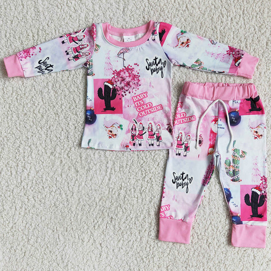 Pink Cute Baby Girls Pajamas Sleepwear Christmas Boutique Girls Nightwear Kids Pajamas Long Sleeve Set 6 A17-4