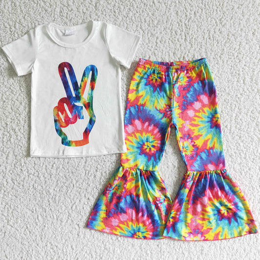 Hot Sale Toddler Baby Girl Clothes Bell Bottom Outfits Tie Dye Fashion Girls Clothing Aa-2