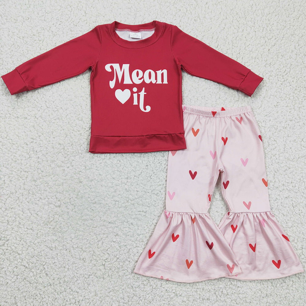 RTS Baby Girl Clothes Valentine's Day Girls Boutique Bell Bottom Outfits GLP0396