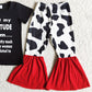 Baby Girl Clothes Cow Boutique Kids Clothes Girls Short Sleeve Bell Bottom Outfits D12-20 3.11