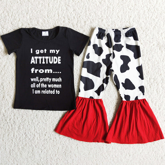 Fashion Baby Girl Clothes Cow Print Boutique Kids Clothes Girls Short Sleeve Bell Bottom Outfits Cute Girls Clothes Wholesale D12-20