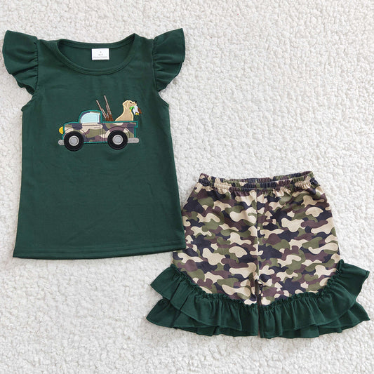 Boutique Girls Clothes Embroidery Cotton Baby Girl Clothes Camouflage Shorts Set GSSO0145 BSSO0111