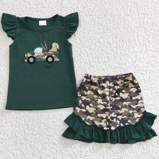 Hot Sale Baby Boy Clothes Embroidery Cotton Boutique Kids Clothes Camouflage Set GSSO0145 BSSO0111