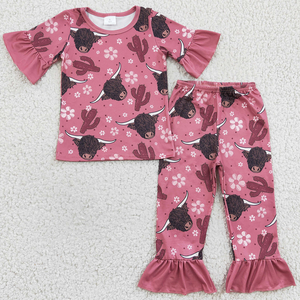 Cow Print Baby Girls Pajamas Boutique Girls Sleepwear Set GSPO0326