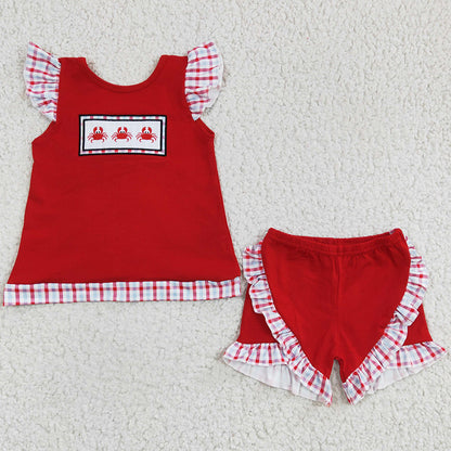 Boutique Summer Girls Clothes Cute Crab Embroidery Baby Girl Clothes Set GSSO0142