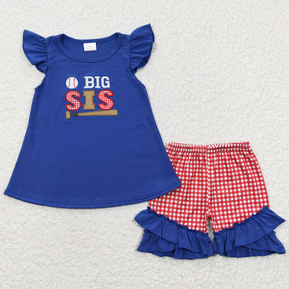 Baby Girls Clothes Big Sister Baseball Summer Ruffle Shorts Sets GSSO0219 BSSO0203