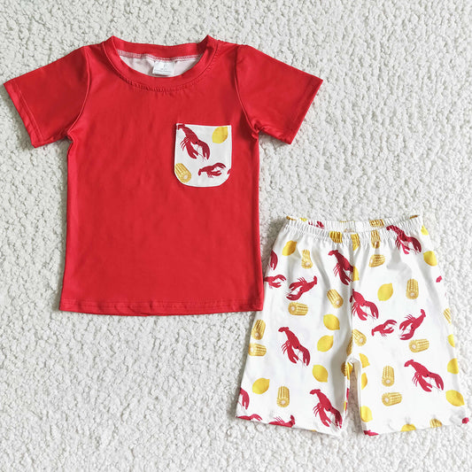 New Fashion Baby Boy Clothes Summer Outfits Lobster Print Cute Kids Clothes Set Boutique Boys Clothes BSSO0006