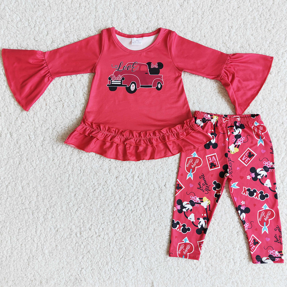 Valentine's Day Girls Boutique Clothing Set Love Cartoon Print Cute Girls Outfits 6 A29-3