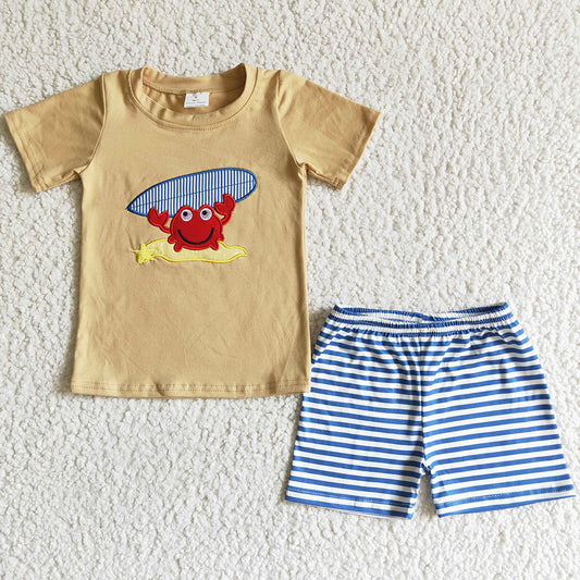 Fashion Baby Boy Clothes Summer Outfits Crab Embroidery Cute Toddler Boys Clothing Cotton Boutique Kids Clothes BSSO0003