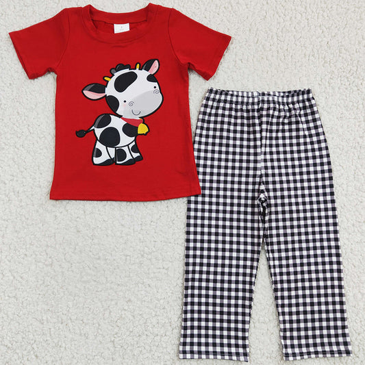 Boutique Baby Boy Clothes Short Sleeve Long Pants Cow Print Cute Kids Sibling Outfits BSPO0057 GSPO0342