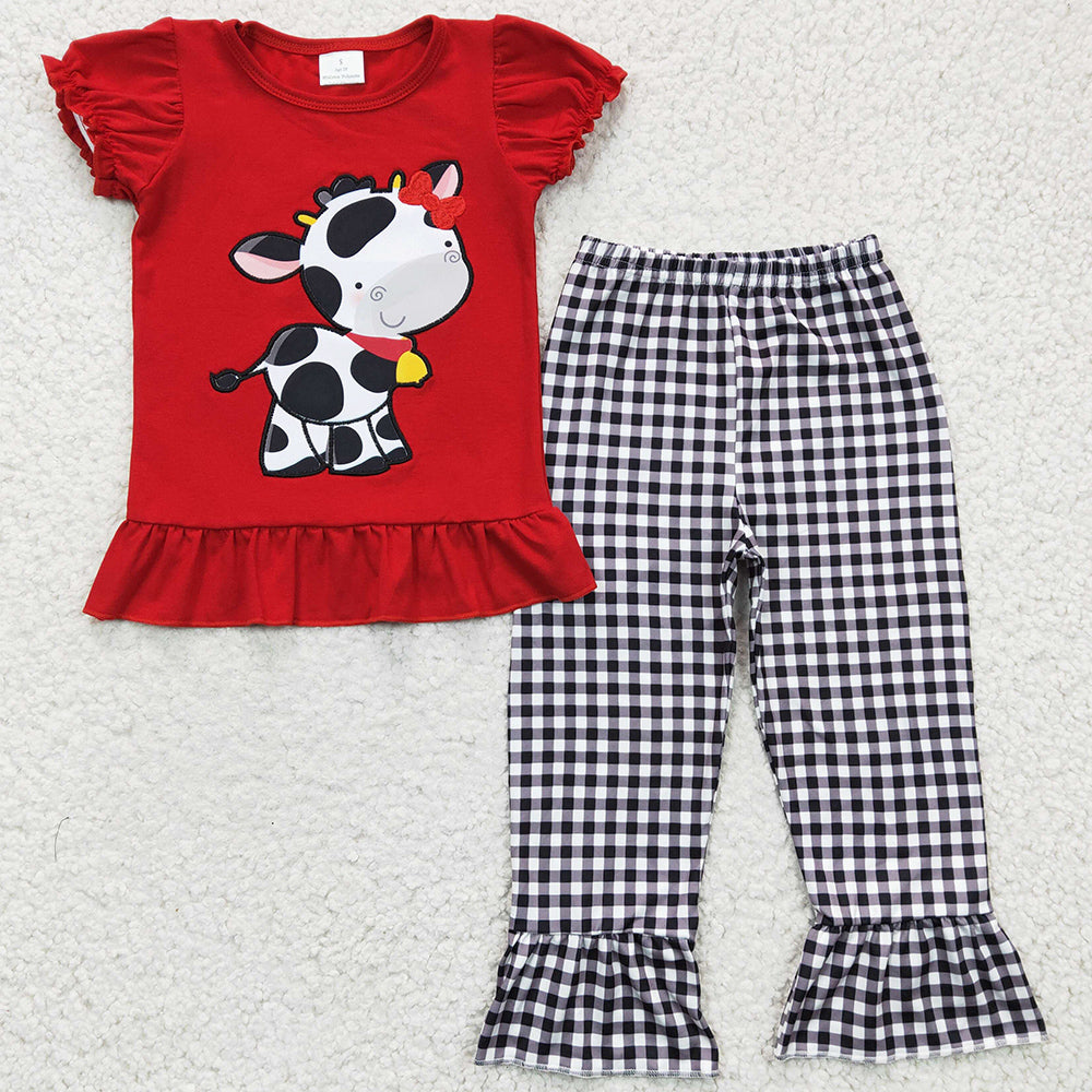 Boutique Baby Boy Clothes Short Sleeve Long Pants Cow Print Cute Kids Sibling Outfits BSPO0057 GSPO0342