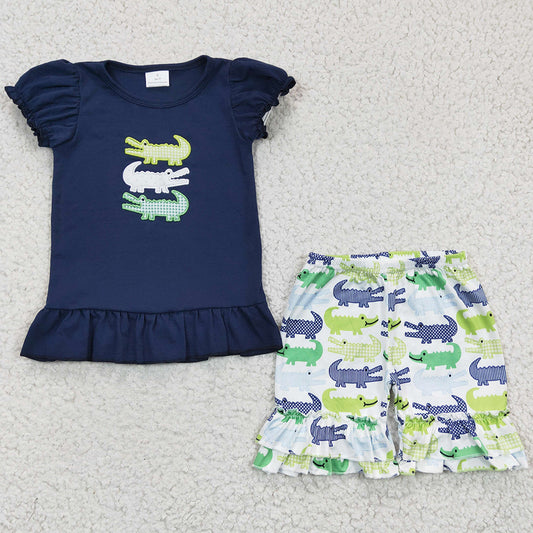 RTS Toddler Boys Clothes Crocodile Embroidery Cotton Boutique Summed Baby Boy Clothing Set GSSO0159 BSSO0132