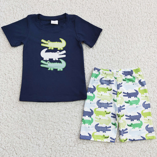 RTS Toddler Boys Clothes Crocodile Embroidery Cotton Boutique Summed Baby Boy Clothing Set GSSO0159 BSSO0132