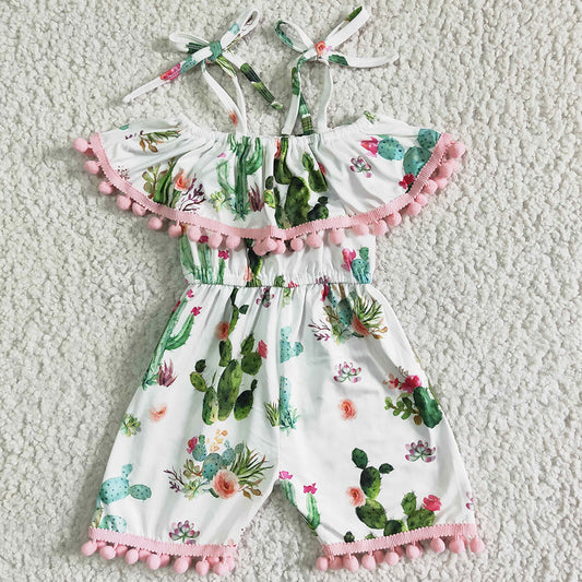 New Summer Girls Jumpsuit Suspenders Cactus Print Cute Baby Girls Clothes Set Kids Sibling Clothing Sister Outfits SR0039