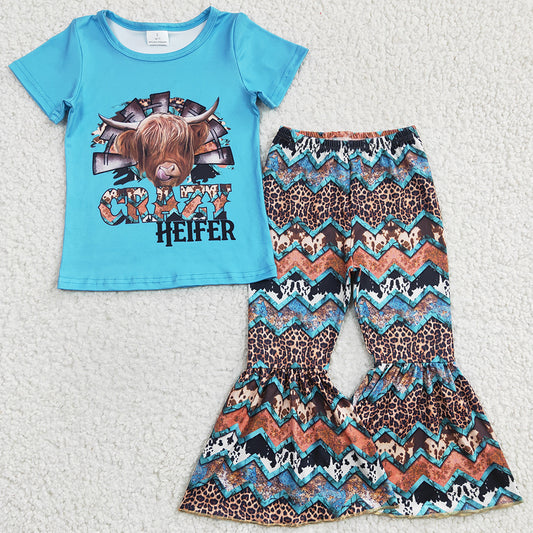 New Boutique Girls Clothing Crazy Heifer Baby Girl Clothes Bell Pants Set GSPO0372