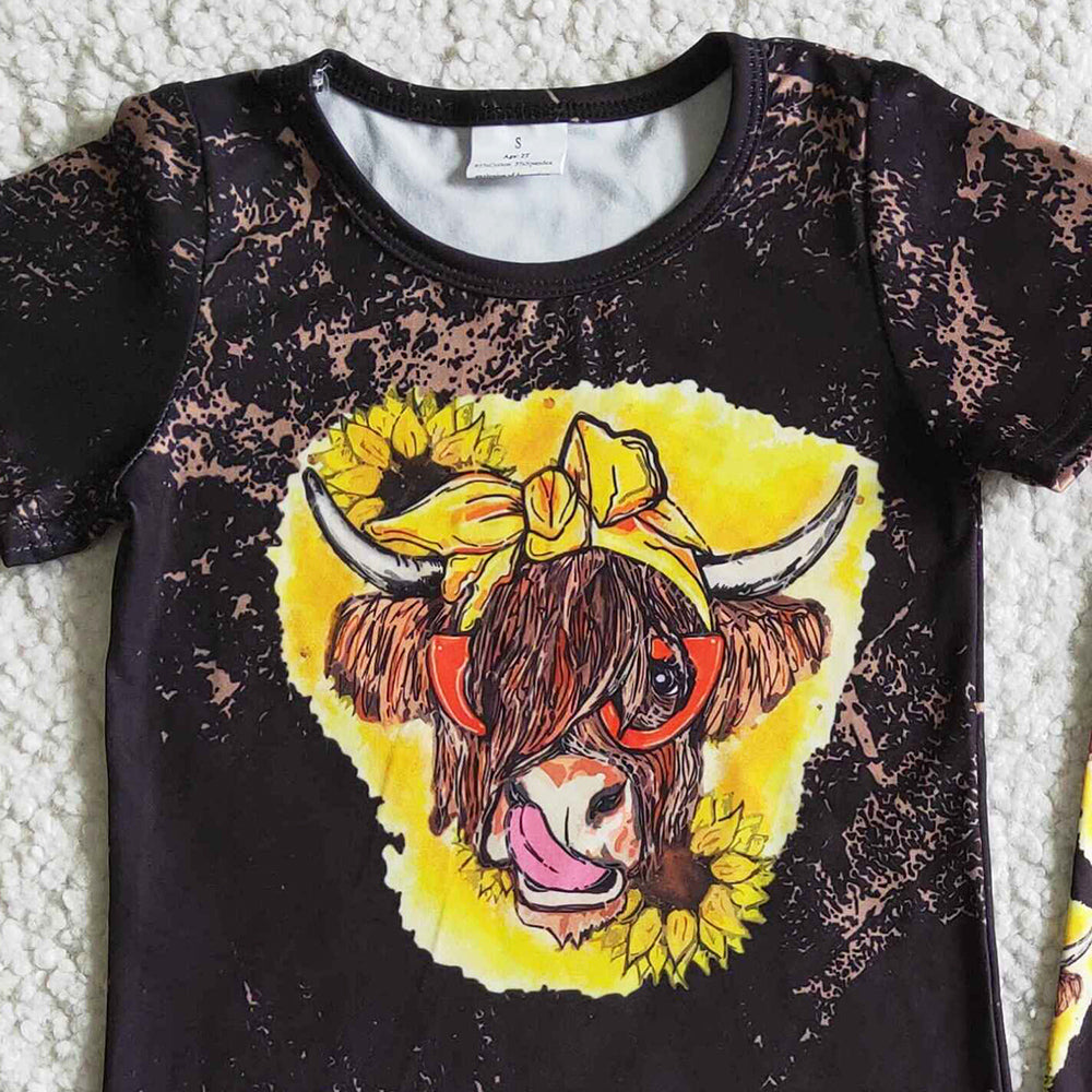 Wholesale Baby Girls Designer Clothes Bell Bottom Outfits Lovely Little Girls Clothing Cow Print Fashion Kids Clothes Girls Set GSPO0010