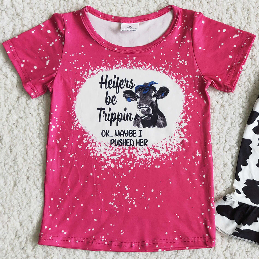 Fashion Baby Girls Clothing Set Cute Kids Boutique Clothing Cow Printed Girl Clothes Wholesale D12-19