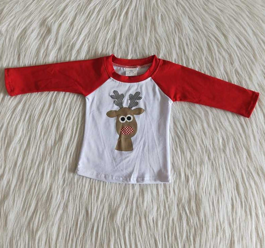 Boutique Boys T-shirt Deer Print Christmas Fashion Boys Clothes Top T-shirt with Baby Girls Dress 6 A8-18