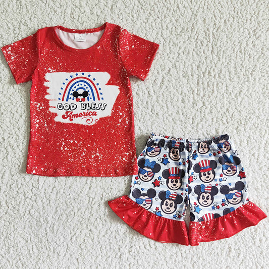 July 4th Boutique Baby Girls Clothes Set Cartoon Print Fashion Toddler Girls Clothing GSSO0065