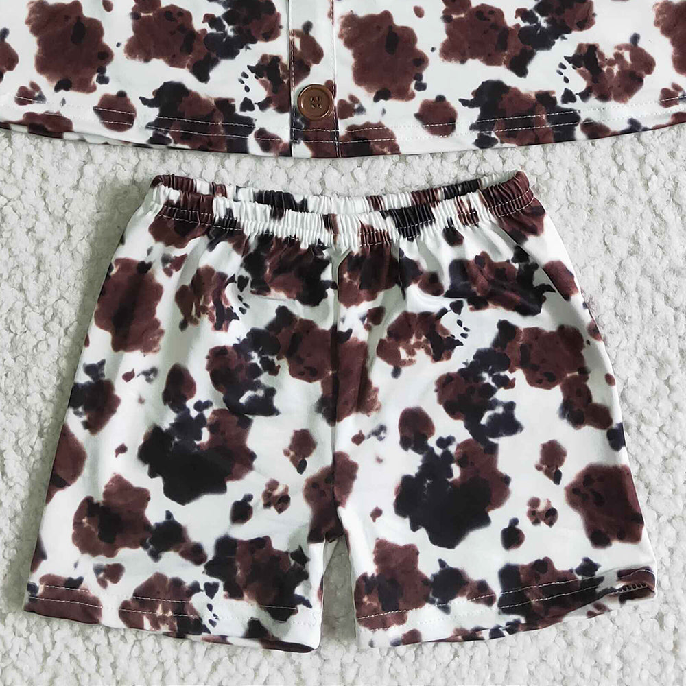 New Fashion Kids Designer Clothes Girls Summer Outfits Cow Print Cute Baby Girls Clothes Set Boutique Kids Clothing Wholesale GSSO0037