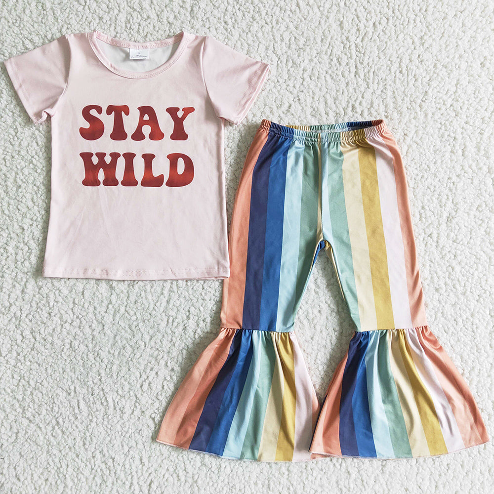 Hot Sale Toddler Girls Clothes Bell Pants Set Stay Wild Fashion Kids Clothes Girls Boutique Outfits Wholeslae Baby Girl Clothes C11-3