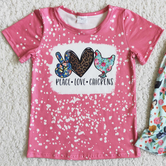 New Design Baby Girls Clothing Set Summer Fashion Kids Girls Clothes Chicken Printed D10-14