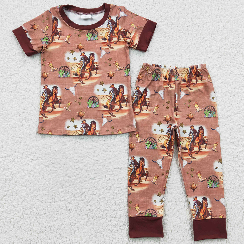 New Fashion Boys Pajamas Set Western Style Kids Sleepwear BSPO0061