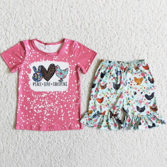 New Design Baby Girls Clothing Set Summer Fashion Kids Girls Clothes Chicken Printed D10-14