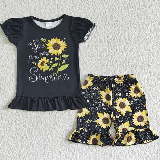 Hot Sale Baby Girls Summer Clothes Set Sunflower Print Boutique Girls Clothing Outfits C10-4