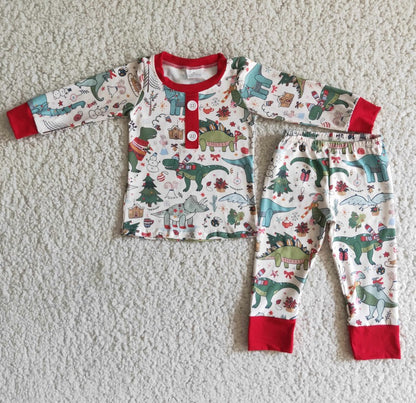 Hot Sale Christmas Baby Boys Pajamas Set Dinosaur Print Cute Boys Sleepwear Nightwear Kids Girls Pajamas Suit 6 A3-27