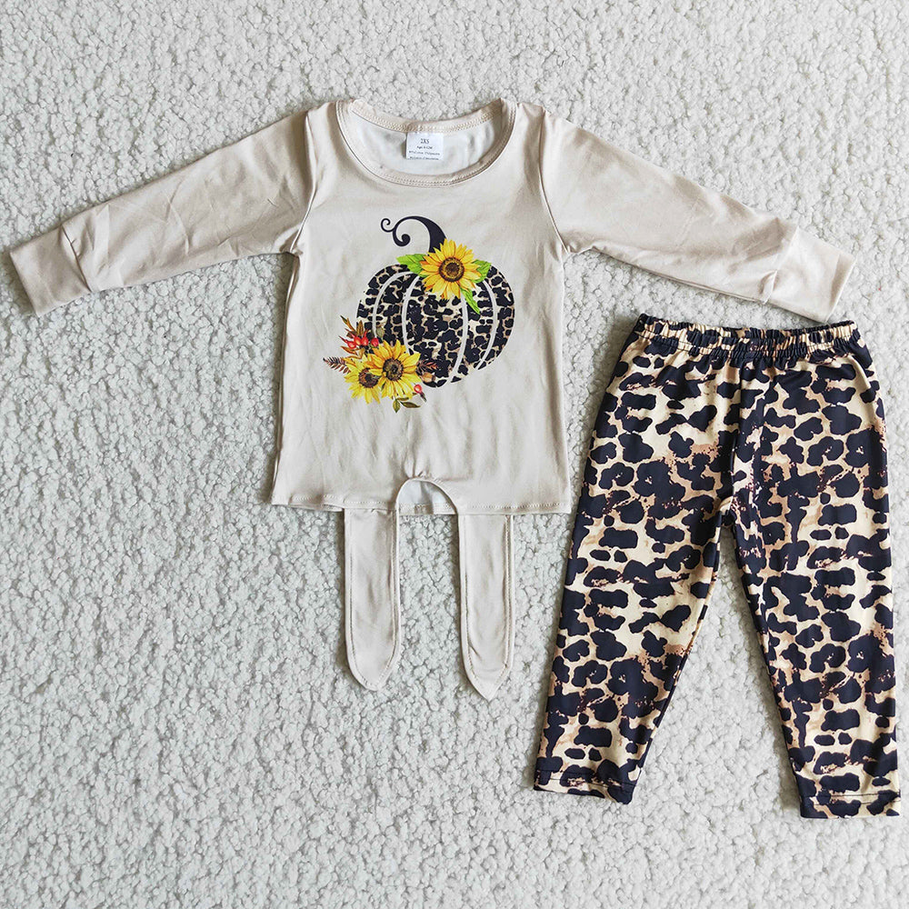 Fashion Kids Girls Clothes Halloween Outfits Pumpkin Baby Girl Clothes Leopard Pants Set 6 A23-29