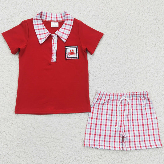 Crab Embroidery Boutique Boys Clothes Cute Summer Outfits BSSO0106